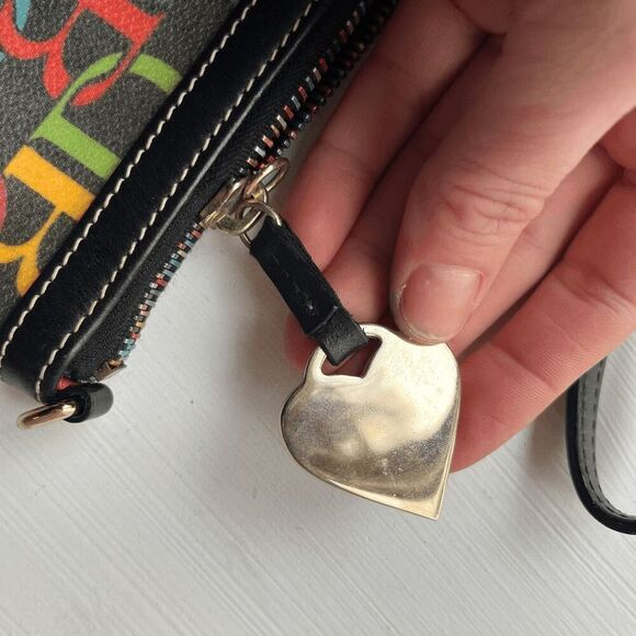 Y2K Dooney & Bourke Rainbow Monogram Wristlet Zip Pouch with Heart Tag - Picture 10 of 14